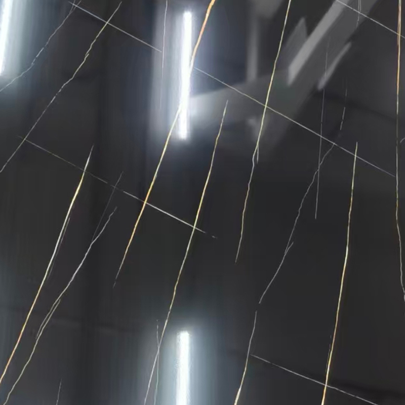 Anti-scratch Black Aurum Venam UV Marmor Sheet ad Murum Interior Decoration